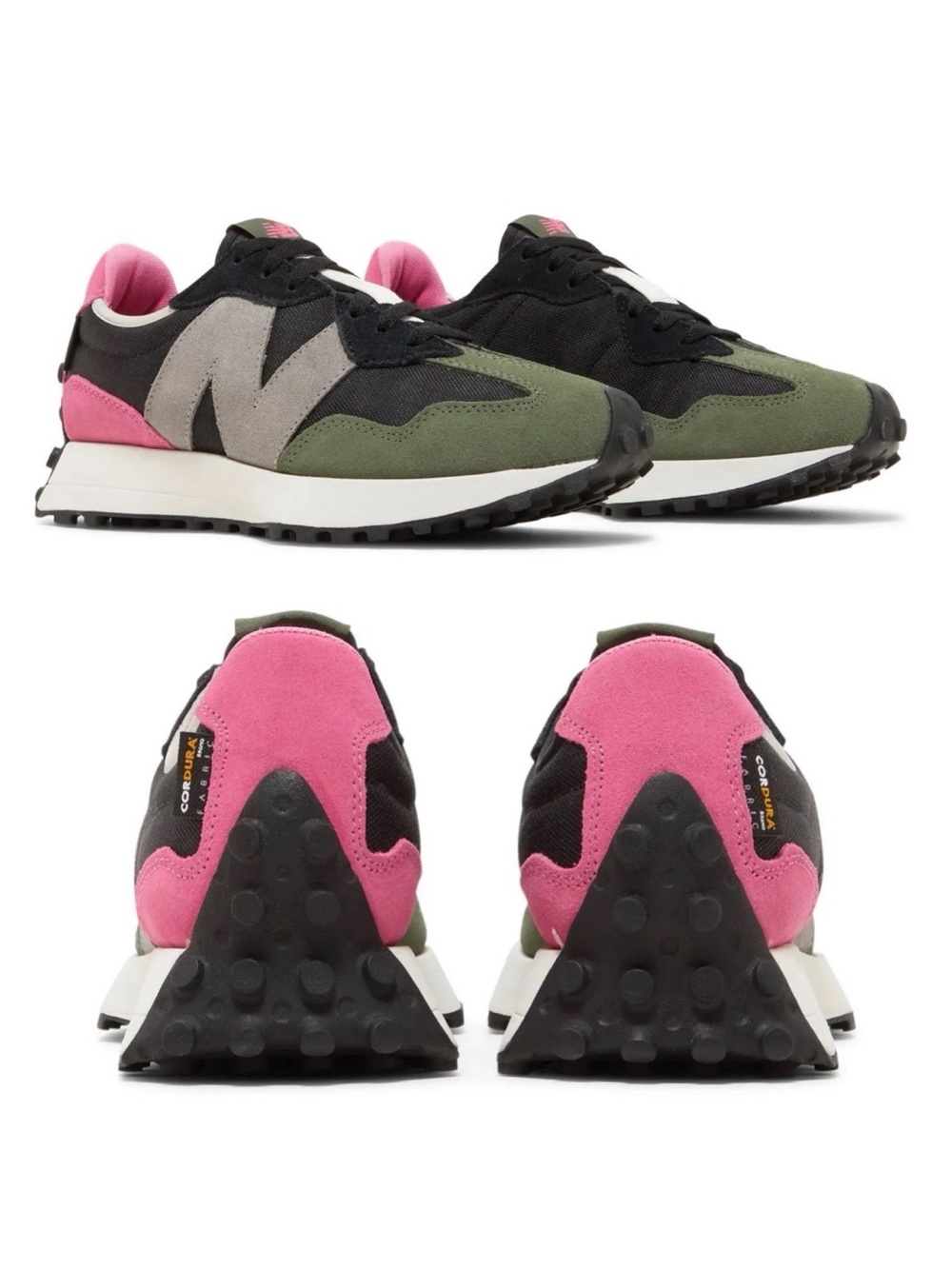 New Balance 327 Men’s Black Pink Green Lightweight Sneakers Cordura Rare Color